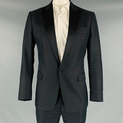 DSQUARED2 Size 44 Black Cotton Silk Peak Lapel Tuxedo