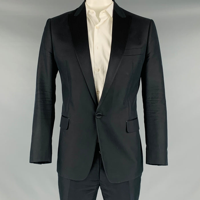 DSQUARED2 Size 44 Black Cotton Silk Peak Lapel Tuxedo