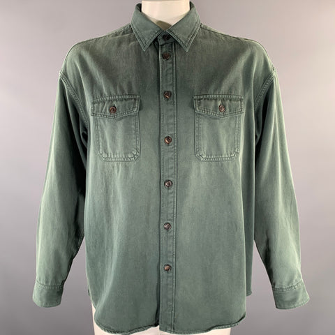VISVIM Size L Green Wash Cotton Patch Pockets Long Sleeve Shirt