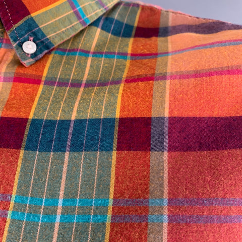 J.CREW Size L Multi Color Cotton Madras Classic Short Sleeve Shirt