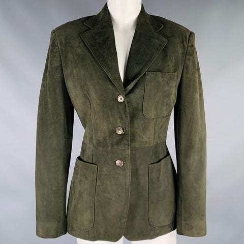 RALPH LAUREN Size 6 Green Suede Pleated Single Breasted Jacket