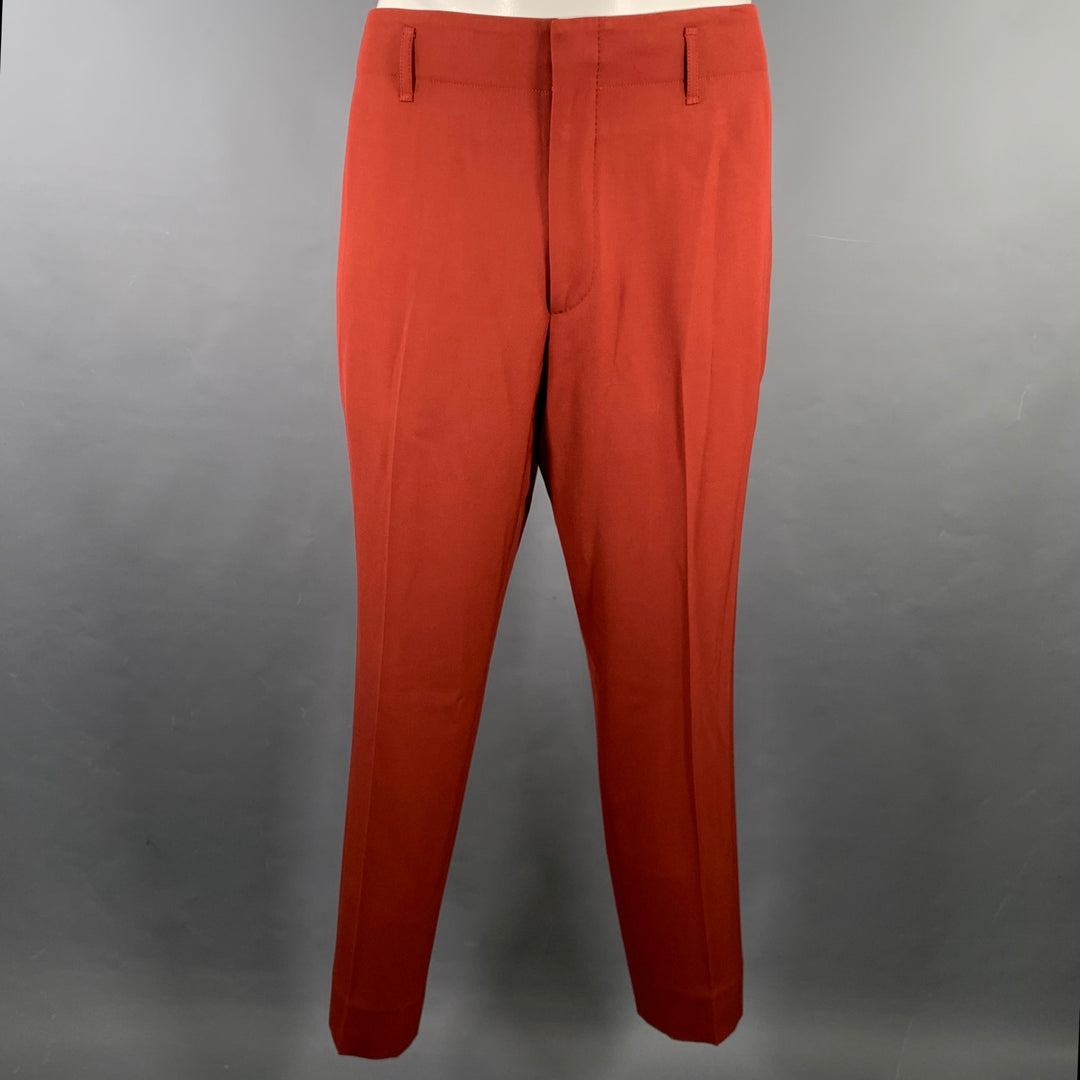 SALVATORE FERRAGAMO Size 46 Burgundy Wool Notch Lapel Suit