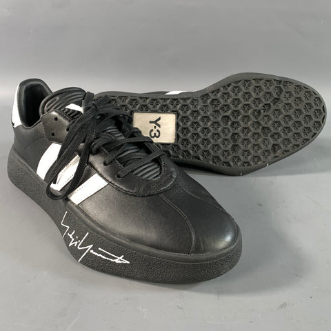 Y-3 Size 9.5 Black White Leather Lace Up Sneakers