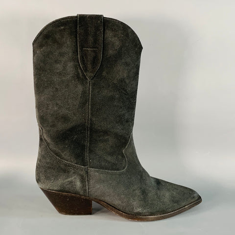 ISABEL MARANT Size 11 Grey Charcoal Suede Stacked Heel Western Boots