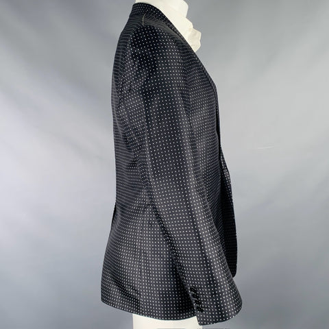 DOLCE & GABBANA Size 40 Black White Dots Silk Shawl Collar Sport Coat