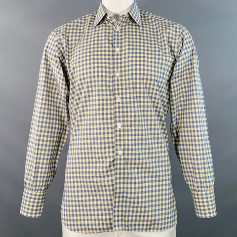 TURNBULL & ASSER Size L Blue Yellow Checkered Cotton Long Sleeve Shirt