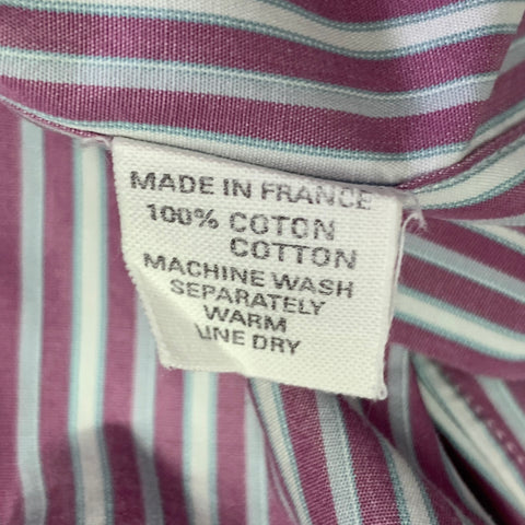 CHARVET Size M White Lilac Stripe Cotton Curved Cutaway Long Sleeve Shirt