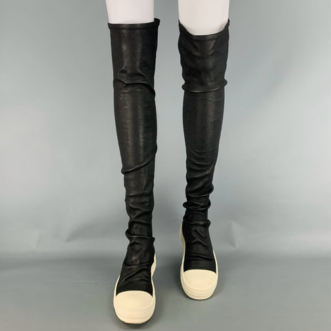 RICK OWENS Talla 6 Botas medias sin cordones de cuero blanco y negro