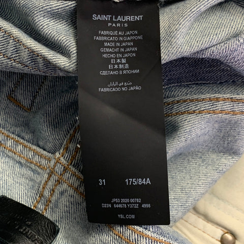 SAINT LAURENT Size 31 Blue Distressed Cotton Tapered Zip Fly Jeans