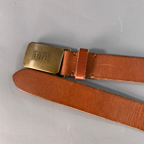 POLO by RALPH LAUREN Size 34 Brown Gold Leather Logo Square Buckle Belt