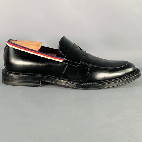 GUCCI Size 10.5 Black Contrast Trim Leather Penny Loafers