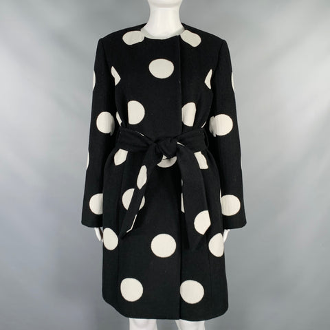 KATE SPADE Size S Black White Wool Blend Polka Dot Collarless Coat