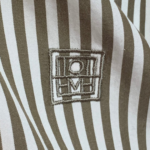TOTEME Size L White Brown Cotton Stripe Point Collar Button Down Shirt