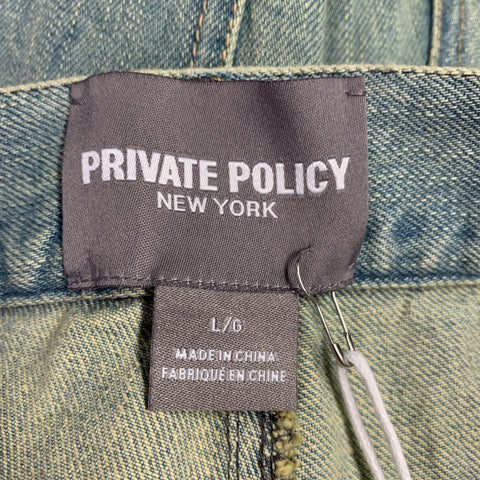 PRIVATE POLICY Size L Giant Cargo Blue Denim Acid Wash Baggy Casual Pants