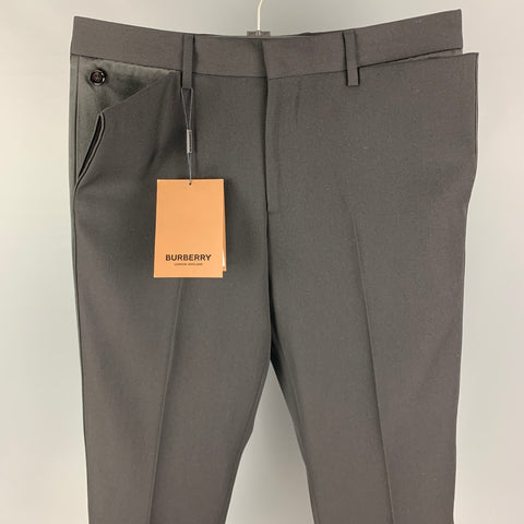 BURBERRY Size 32 Black Wool Tuxedo Dress Pants