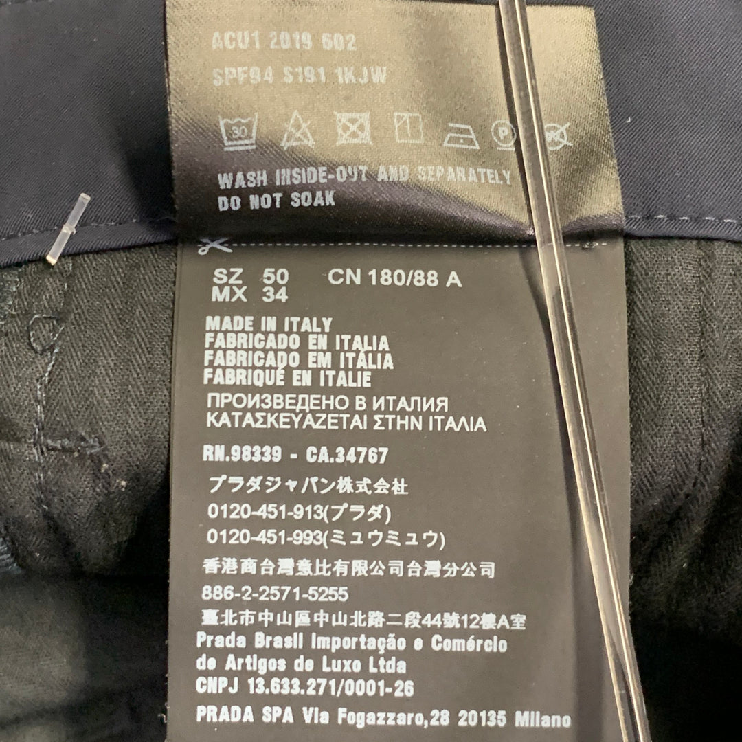 PRADA Size 34 Navy Polyester Twill Flat Front Zip Fly Casual Pants