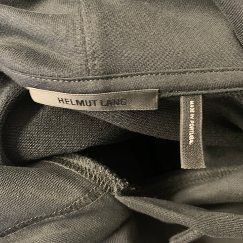 HELMUT LANG Size XXL Black White Logo Cotton Hooded Sweatshirt