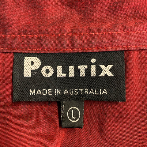 POLITIX Size L Burgundy Red Cuffed Short Sleeve Shirt