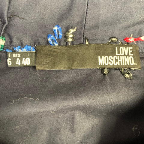 LOVE MOSCHINO Size 4 Navy Multi Color Cotton Blend Embroidered Casual Top