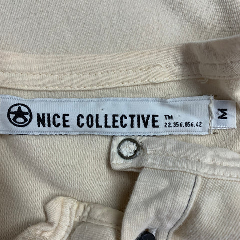 NICE COLLECTIVE Size M Cream Black Jersey Distressed Henley Pullover