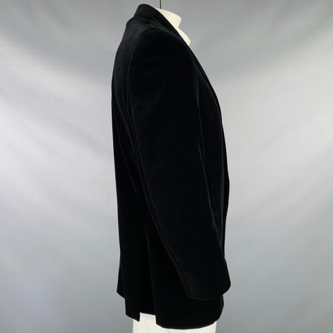 RALPH LAUREN Size 46 Long Black Velvet Cotton Single Breasted Sport Coat