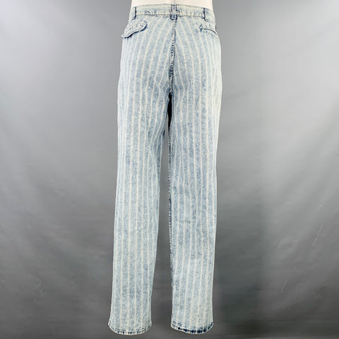 LEVI STRAUSS Size 36 Blue White Stripe Denim Straight Pleated Jeans