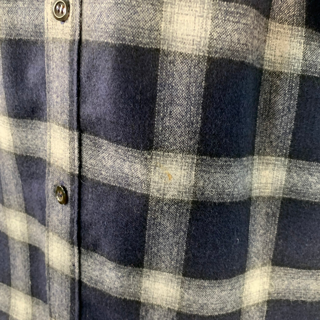 A.P.C. Size XL Navy Grey Plaid Wool Blend Button Up Long Sleeve Shirt