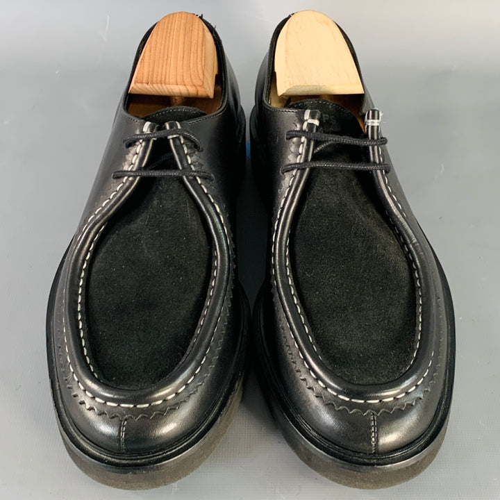 PS by PAUL SMITH Size 10 Black Contrast Stitch Leather Split Toe Moccasin Lace-Up Shoes