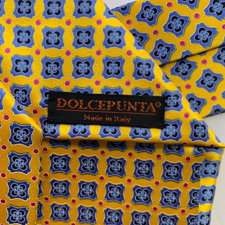 DOLCEPUNTA Yellow Blue Floral Silk Tie