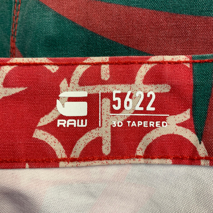 G-STAR By PHARRELL SS17 Size 30 Elwood X25 Red Green Batik Cotton Tapered Casual Pants