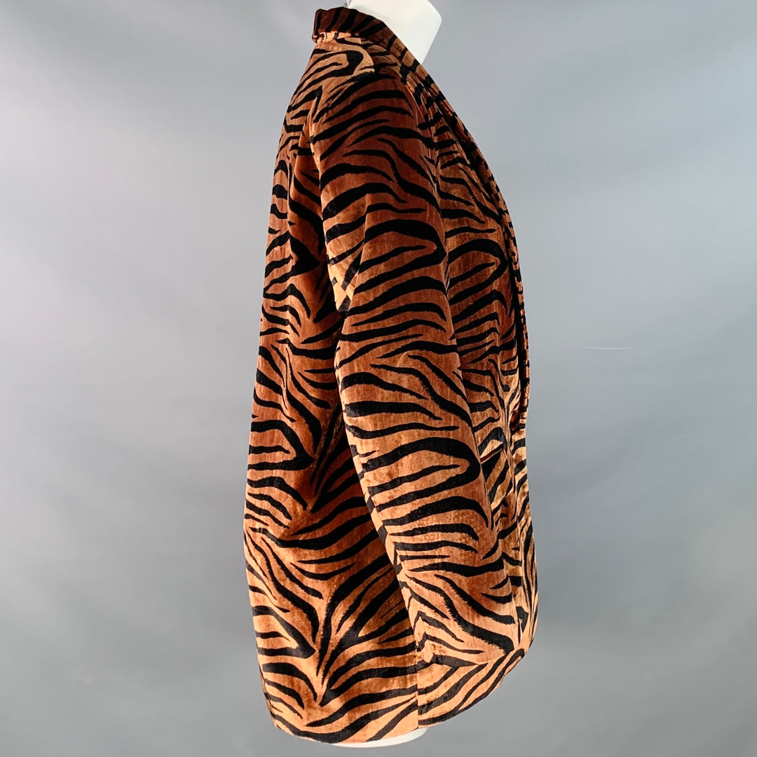 ROTATE Size 2 Maggie Brown Black Velour Animal Print Single Button Jacket Blazer