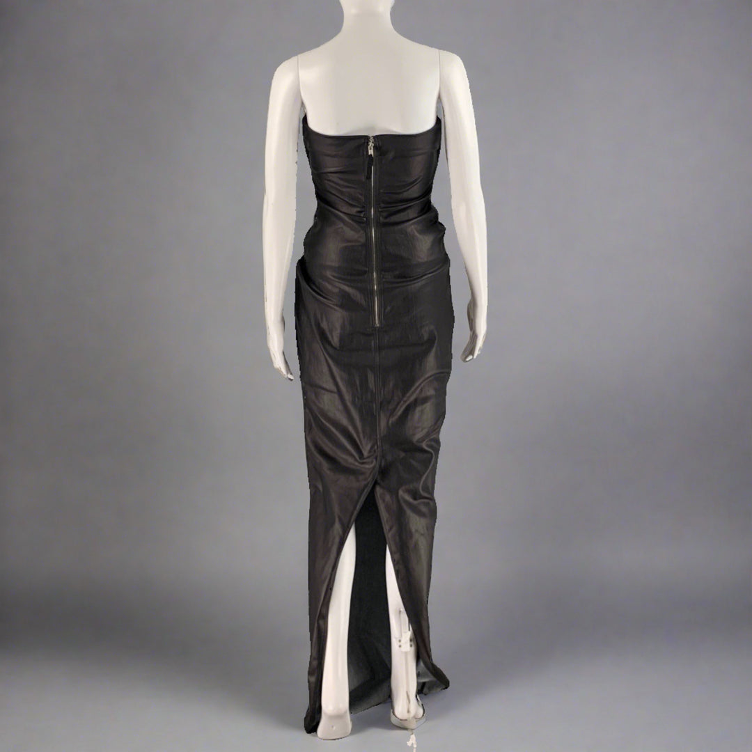 RICK OWENS SS22 FOGACHINE Size S Black Prong Leather Denim Lining Maxi Dress  – Sui Generis Designer Consignment