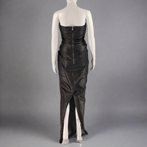 RICK OWENS SS22 FOGACHINE Size S Black Prong Leather Denim Lining  Maxi Dress