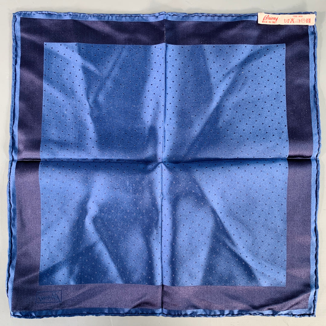 BRIONI Navy Blue Dots Silk Pocket Square
