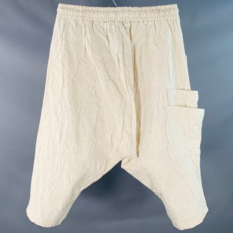 Pantalon décontracté LA HAINE Taille L Beige Jacquard Coton Lin Entrejambe Bas Court