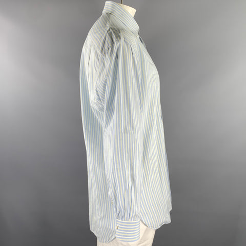 BERGDORF GOODMAN Size XL Blue Yellow Stripe Cotton Long Sleeve Shirt