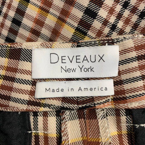 DEVEAUX New York Size 2 Beige Brick Cotton Plaid Pleated Casual Pants