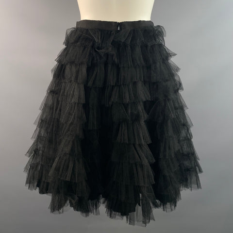 RED VALENTINO Size 2 Black Polyester Tiered Knee Length Skirt