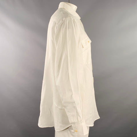CERRUTI Size L White Linen Two Pockets Long Sleeve Shirt