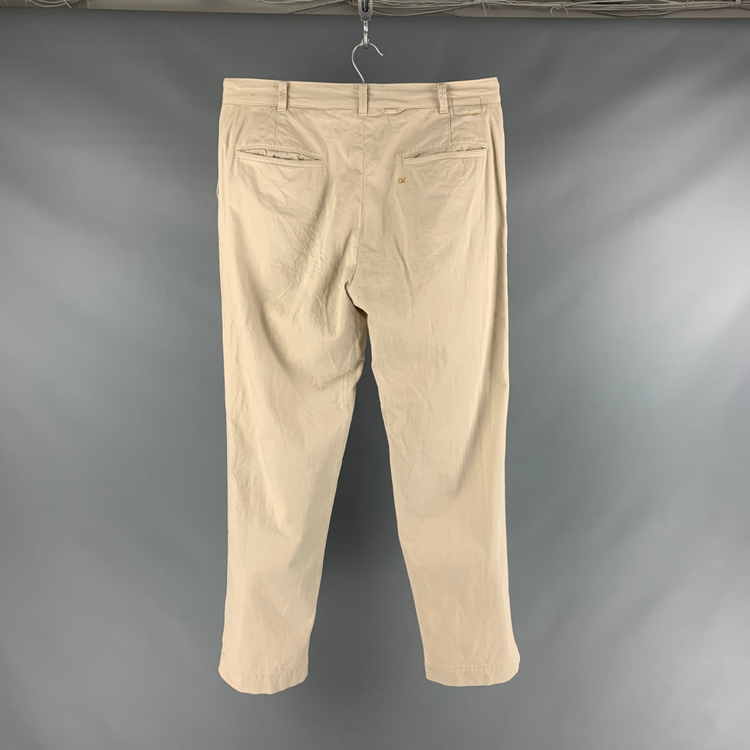 45rpm Size L Khaki Solid Cotton Zip Fly Casual Pants