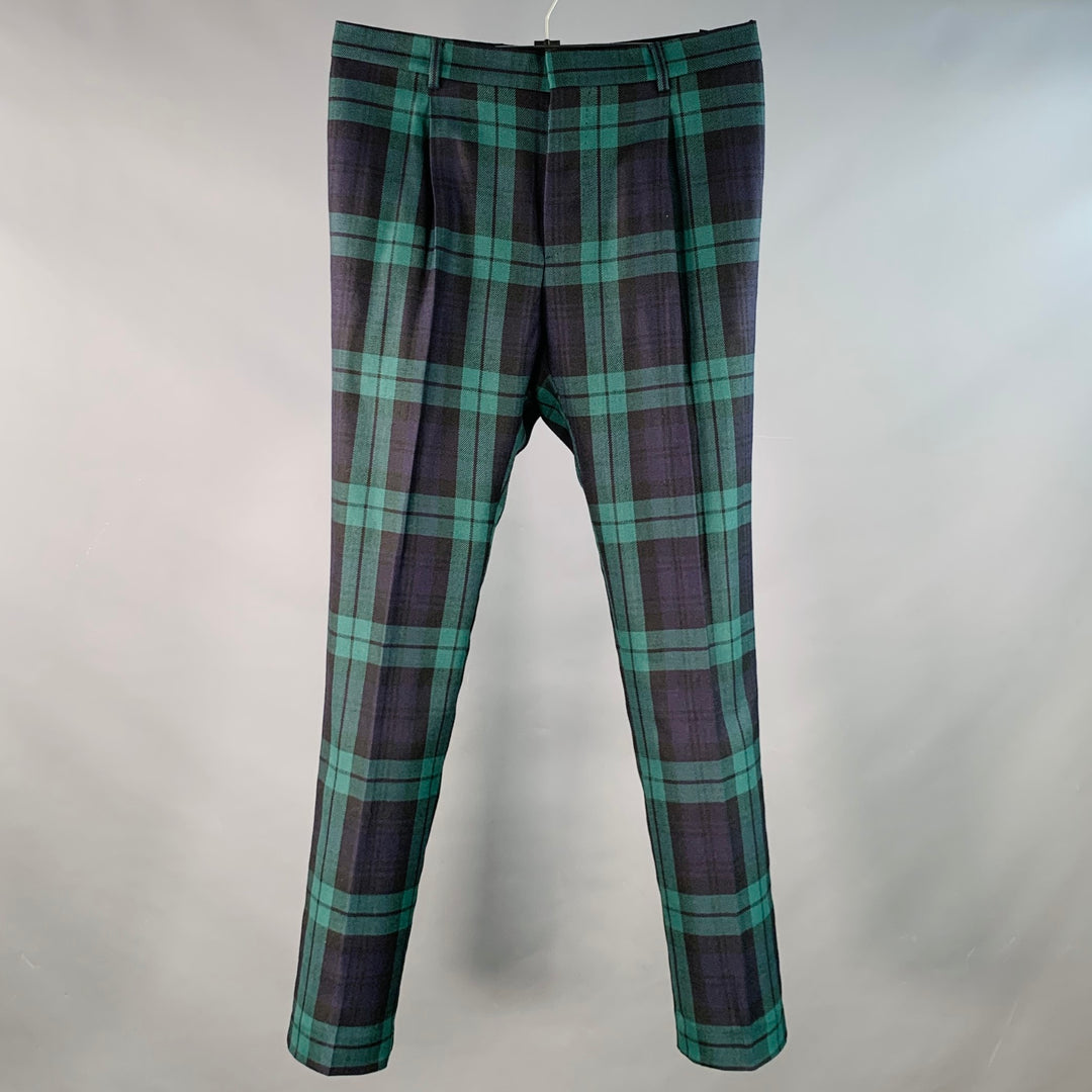 VALENTINO Size 32 Navy Green Plaid Wool Pleated Tapered Dress Pants – Sui  Generis Designer Consignment