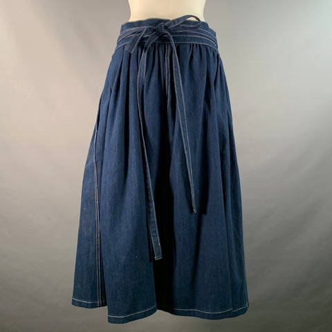 MARC JACOBS Size 6 Indigo Denim Contrast Stitch A-Line Mid-Calf Skirt