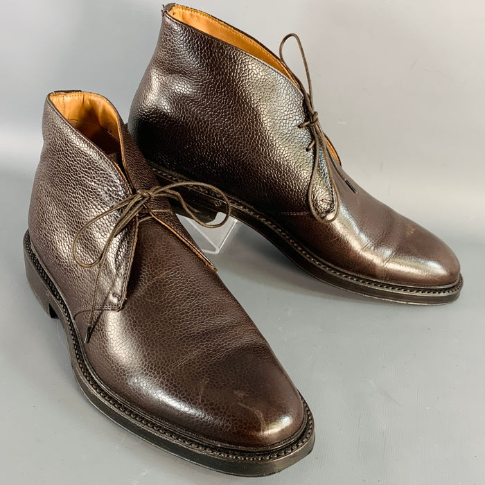 RAF SIMONS Bottines Chukka en cuir grainé marron à lacets, Taille 8