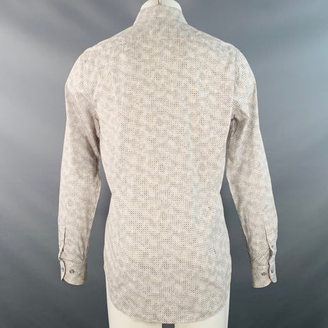 SAKS FIFTH AVENUE Size M White Grey Dots Cotton Long Sleeve Shirt