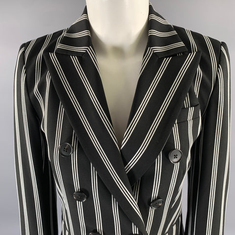 VERONICA BEARD Size 4 Black White Striped Polyester Viscose Blazer
