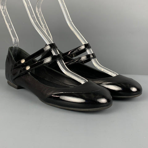 CHANEL Size 8.5 Black Patent Leather Mary Jane Flats