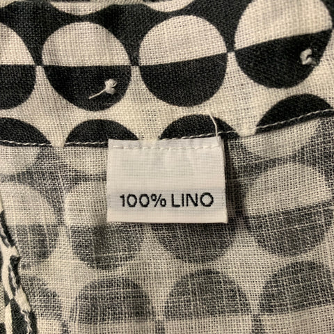 PENINSULA Size XL White Black Geometric Linen Short Sleeve Shirt