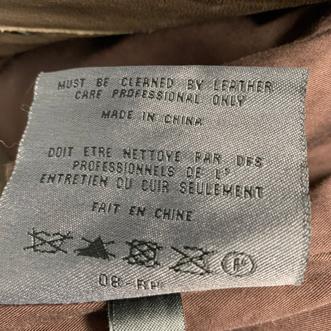 ANDREW MARC Chaqueta con broches y cremallera de cuero marrón cacao talla L