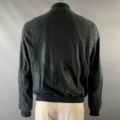 Blouson d'aviateur en cuir bleu marine John Varvatos taille L
