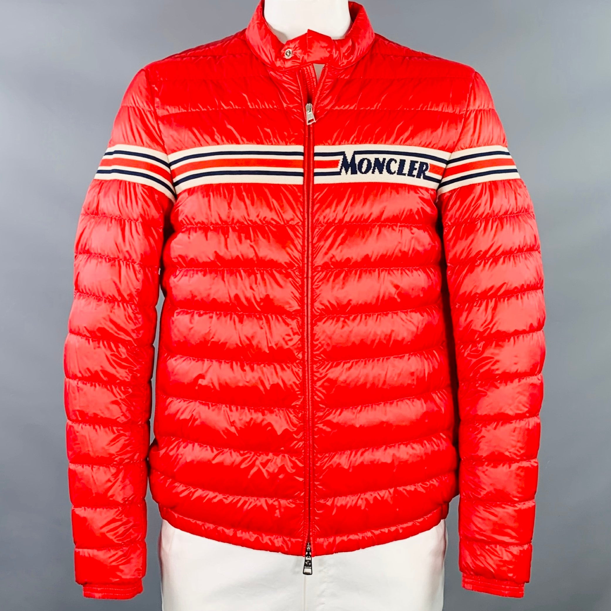 MONCLER Size XXXL Renald Red White Blue Quilted Nylon Jacket – Sui